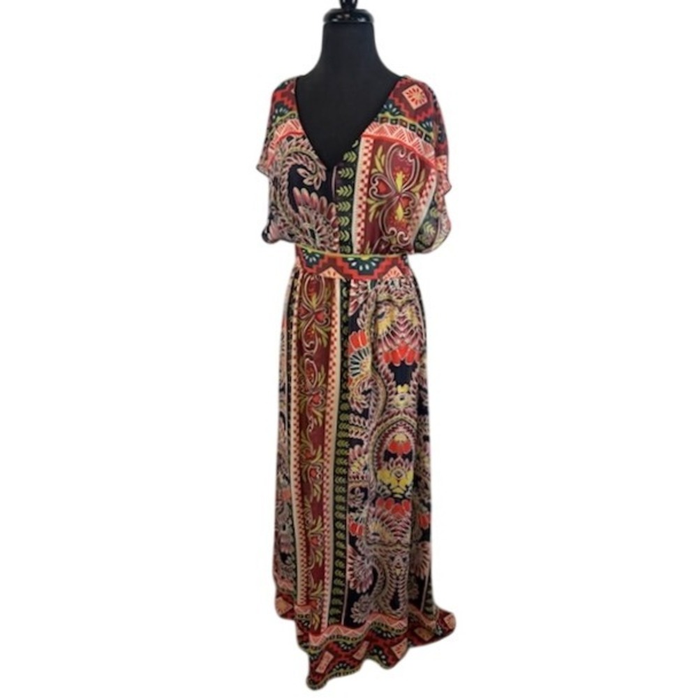 NWOT Harper Paisley Maxi‎ Dress Women's Size Medium Bohemian V Neck Flowy Party